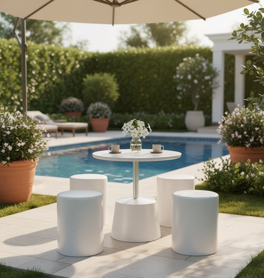 Bộ bàn ghế terrazzo đá mài tròn – Tinh giản mà sang trọng - Đặt tại Bình Dương