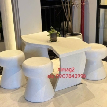 Bàn Ghế Đá Mài Terrazzo Đường Cong