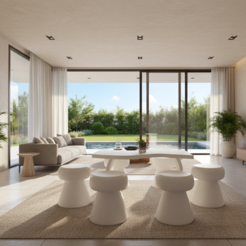 Bàn Ghế Đá Mài Terrazzo Đường Cong