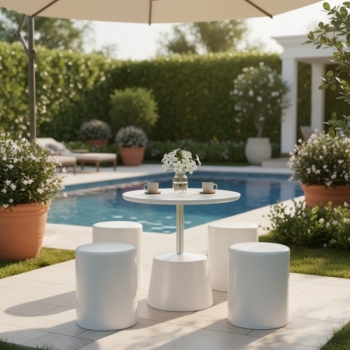 Bàn Ghế Đá Mài Terrazzo Hình Tròn