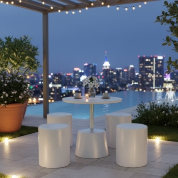 Bàn Ghế Đá Mài Terrazzo Hình Tròn