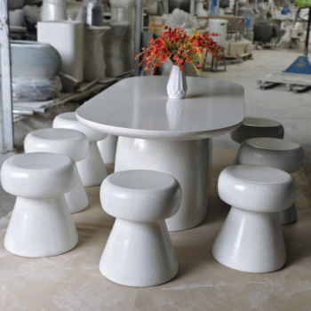 Bàn Ghế Đá Mài Terrazzo Tròn Bầu