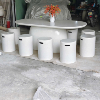 Bàn Ghế Đá Mài Terrazzo Tròn Bầu
