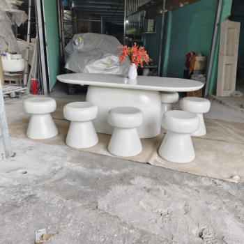 Bàn Ghế Đá Mài Terrazzo Tròn Bầu