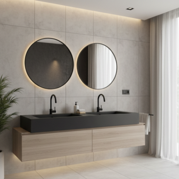 Bồn rửa Lavabo đá mài terrazzo chữ nhật đôi