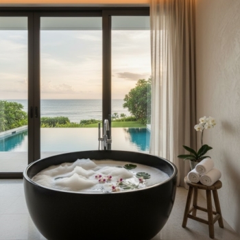 Bồn tắm đá mài Terrazzo dáng tròn độc đáo